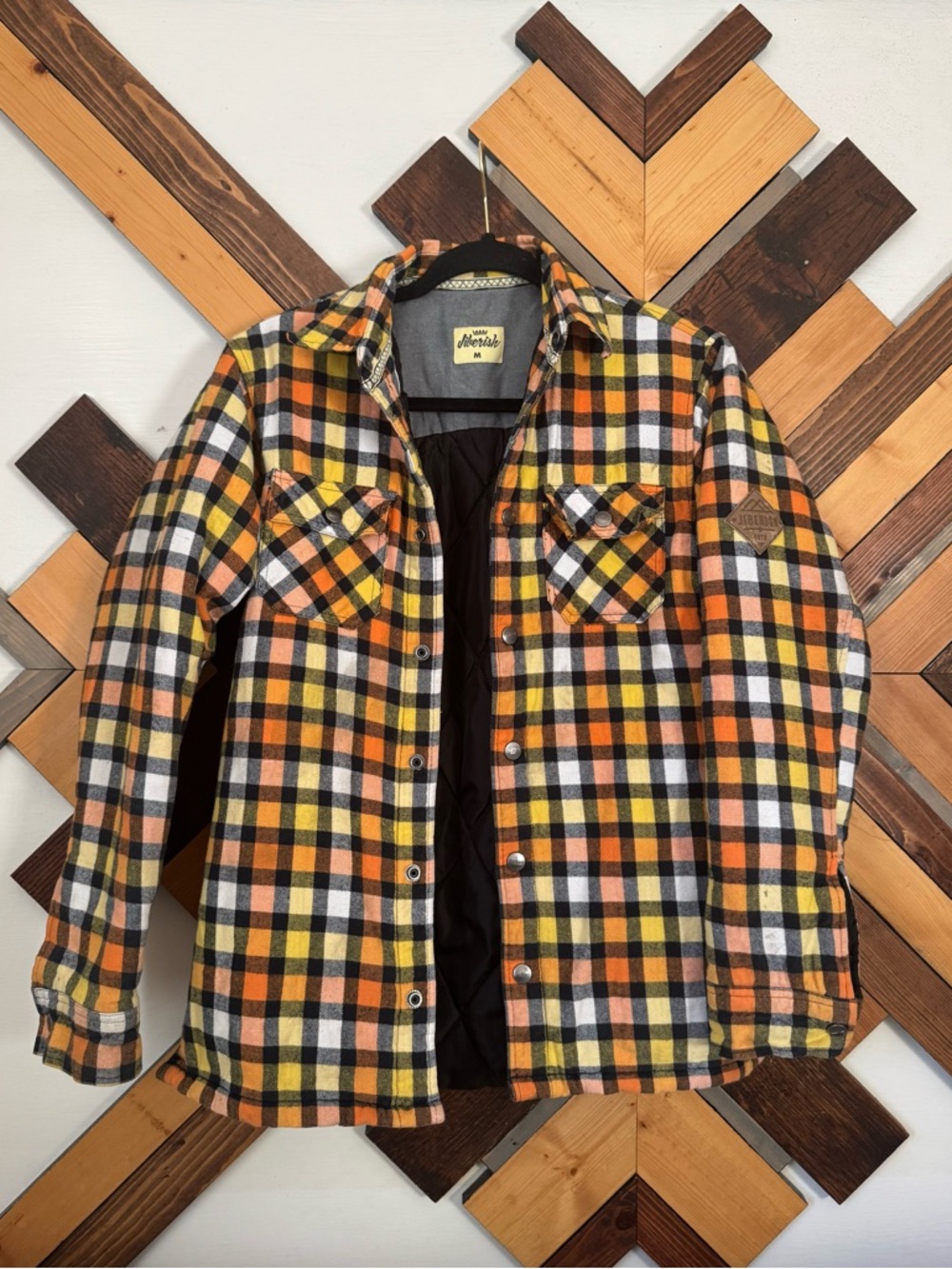 Men's Quilted Plaid Shacket in Yellow Orange Black - Weatherproof
